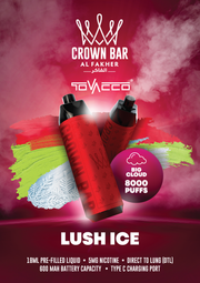 AL FAKHER CROWN BAR LUSH ICE 8000 PUFFS. 10 DISPOSABLE BARS